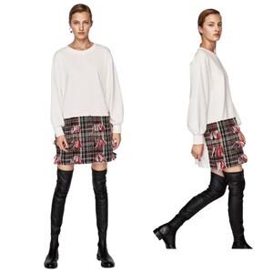 NWT Women's ZARA Combination Tweed Sweater Dress Size Small Color Block Mini